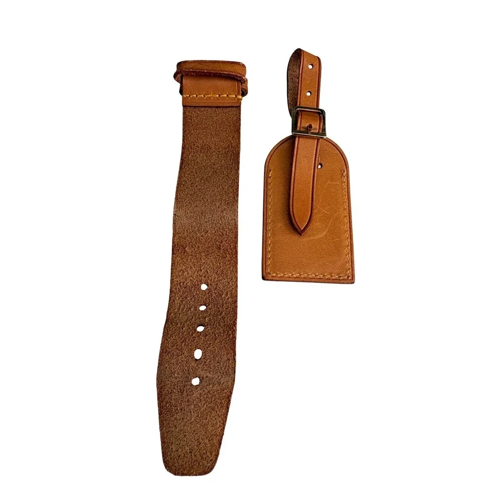 Louis Vuitton Vachetta Leather Luggage Tag and Poignet Set Tan Made in France - Picture 6 of 8